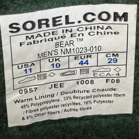 Sorel Men's Bear Boots Size 11 Black Winter Thermo Plus Felt Liner Waterproof - Picture 4 of 6